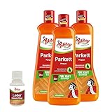 POLIBOY Parkett Pflege - Pflegendes Reinigungsmittel für Holzböden - Reinigungskonzentrat mit Avocadoöl - 3x 500 ml - Mit Produktprobe - Made in Germany