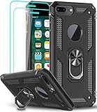 LeYi Hülle für iPhone 8 Plus/7 Plus/iPhone 6s Plus/6 Plus Handyhülle und 2*Panzerglas Schutzfolie,360 Grad Ringhalter Cover Stoßfest TPU Bumper Schutzhülle Case Handy Hüllen Schwarz