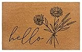 Hanse Home Kokos Fußmatte für Innen 45x75cm – Fussmatte Kokosmatte Schmutzfangmatte Blumen Hello Design, rutschfest Eingangsbereich & überdachten Außenbereich Natur
