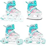 RAVEN 4in1 Inline Skates Triskates Rollschuhe Schlittschuhe Inliner für Kinder Mädchen verstellbar (Zoya Mint, 34-37 (21,5cm-24cm))