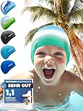 KIDVERSE Badekappe Kinder wasserdicht - Schwimmhaube Kinder mit Anti-Rutsch-Noppen - Badekappen für Schwimmer mit UV Schutz - Schwimmhaube Jungen - Reißfeste Badehauben in verschiedenen Größen