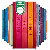 BaSaTex - Strandtuch Baumwolle in 90x180 cm - Strandlaken Badetuch aus Frottee Velours mit Aufhängeschlaufe - Saunatuch Öko-Tex Standard 100 Zertifiziert - Modell Time to Chill Rot Design