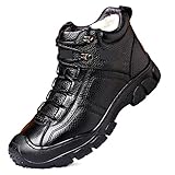 VOSMII Stiefel Herren Stiefel Winter dicke Wolle Super Wärme Schuhe Kuh Leder Outdoor rutschfeste Stiefel für Mann(Black,7.5)