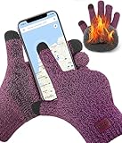 Bobelle Handschuhe Damen, Winterhandschuhe Thermo Warme Fleece, Rutschfeste Strickhandschuhe Touchscreen für Outdoor Sport (Lila)