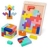 VORHOT 3D Puzzle Tetris Spiel Kinder, Holzpuzzle mit 30 Stück Intelligenz Bunte Bausteine, Montessori Spielzeug, Gehirn Spielzeug ab 3 4 5 Jahre, Lernspielzeug Geschenk für Jungen Mädchen