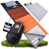 Schlafsack Deckenschlafsack 4 Jahreszeiten Sommer & Winter -5 °C -20 °C Wasserfest [Integrierter Kopfpolster + Outdoor Decke] Airflow Technologie für Camping Reisen Erwachsene 220x80cm (orange/rot)