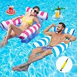 2 Stück Luftmatratze Wasser mit 1 Luftpump und 2 Getränkehalter，4 in 1 Wasserhängematte mit Netz Aufblasbare Schwimmsessel Wasser Matratze Pool Zubehör Liege Sofa Stuhl Sitz Erwachsene Kinder Stabil
