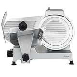 H.Koenig Elektrischer Allesschneider MSX250, präzise Schneidemaschine, Schnittstärke einstellbar 0-12 mm, Klinge 25 cm, integrierter Schärfer, 282 U/min, Silber