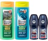 Balea MEN 4er-Set Hautpflege: Duschgel 3in1 ACTION SEEKER, 300 ml + Duschgel 3in1 FREE HIKER, 300 ml + Antitranspirant Deo Roll-on EXTRA DRY erfrischt ohne Alkohol (ohne Ethanol), (2 x 50 ml), 700 ml