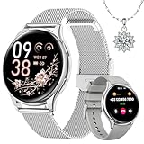 Sanorum Smartwatch Damen mit Telefonfunktion, Rund 1,27' HD Screen Armbanduhr mit 120+ Sport Pulsuhr SpO2 Schlafmonitor Menstruationszyklus IP68 Fitness Tracker Schrittzähler für iOS Android Silber