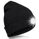 SPGOOD LED Beanie Beleuchtete Mütze mit Licht,Wiederaufladbare USB Winter Warm LED Mütze mit Licht,Lampe Laufmütze für Angeln,Jogger,Camping,Laufen(Schwarz)