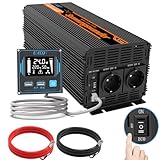 EDECOA Wechselrichter 24v 230v 2000w Spannungswandler Reiner Sinus mit Fernbedienung 2X USB und Bildschirm LCD mit ECO-Modus für Haushaltsgeräten Konverter Stromwandle Power Inverter