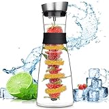 ZHHGOO Glas Karaffe,1.2 Liter Karaffe mit Deckel aus Edelstahl,Wasserkaraffe mit Fruchtspieß,Saft Krug,Glaskaraffe Benutzt für Eistee Heißes Kaltes Wasser Milch Kaffee Wein