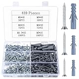 410 STK Beton Schrauben Dübel Set mit Schrauben, Dübel Schrauben Set, Gipskarton Schrauben und Dübel Set, Betonwand Schlagdübelset, Gipskartondübel mit selbstschneidende Schrauben, Holzschrauben Set