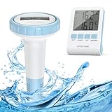 Pool-Thermometer, Kabelloses Schwimmendes Poolthermometer, Floating Pool Thermometer IP67 Wasserdicht mit Innentemperatur Feuchtigkeitsüberwachung für Schwimmbäder, Badewannen, Fischbecken, Teic