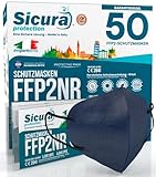50 FFP2 Masken CE zertifiziert BLAU mit schwarzem Gummiband SAFE-Logo mit Prägung BFE ≥99% Made in Italy SANITIZED und einzeln versiegelt FFP2 Masken
