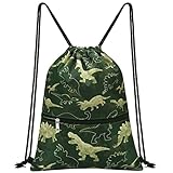 WAWSAM Dinosaurier Turnbeutel - Sportbeutel für Jungen Kinder Schwimmtasche für Strandschwimmen Schwimmbad Schule Stoffbeutel mit Reißverschlusstasche Wasserdichte Sporttasche