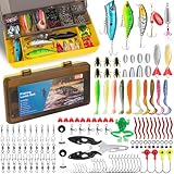 RISEMART144 PCS Angeln Köder Set mit Köderbox - Wobbler, Löffelblinker, Spinner, Jigs, Haken & Zubehör für Süß- & Salzwasser