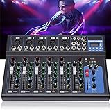 KEESUNG Bluetooth Audio Mixer 7 Kanal, DJ Mischpult Live Studio mit USB Sound Mixing Console Bluetooth Mischpult Musikmischpult Konsole Mixing VerstäRker Amplifier Mischkonsole 6 Musikmodi