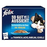 FELIX So gut wie es aussieht Katzenfutter nass in Gelee, Fisch Sorten-Mix, 6er Pack (6 x 12 Beutel à 85g)