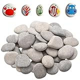 40 Stück Kieselsteine zum Bemalen Flache Steine zum Bemalen, 3-5 cm groß Gemalter Kies Dekosteine, Naturstein zum Basteln für Strand Kiesel Bunte Malerei Dekosand Dekoration
