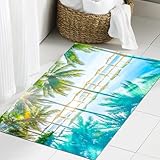 JHAOUNUK Schnell trocknende Badezimmermatte, saugfähige Bodenmatte für Zuhause, rutschfeste Gummi-Unterseite, leicht zu reinigen, Badezimmer-Duschmatte, Landschaft, Pool am Strand, saisonale Eden