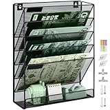 IOUGDSEC Zeitschriftenhalter Wand, Hängeorganizer Wandablagefächer A4, 6 Fächer Prospektspenderset, Metall Hängeorganizer, Dokumentenablage Schwarz