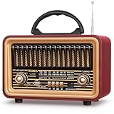 PRUNUS J-170 Bluetooth Radio Retro AM/FM/SW, Nostalgie Radio Klein mit 1800mAh Akku, Kofferradio Küchenradio mit lauter Sound, Unterstützt USB/TF/TWS Pairing, Einfaches Radios für Senioren.