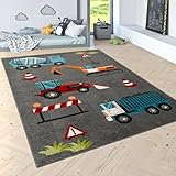 Paco Home Teppich Kinderzimmer Kinderteppich Junge Mädchen Spielteppich Modern Autoteppich Weich Grau Rot Blau, Grösse:120x170 cm