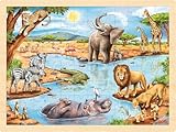 goki 57347 - Einlegepuzzle afrikanische Savanne - 96 robuste Teile aus Holz - buntes Farbdesign mit detailreichem Savannen Motiv