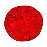 TDEOK Baskenmütze Rot Frauen Rot Soild Kopfbedeckung Outdoor Stretch Turban Hut Wolle Stricken Haarausfall Schal Wrap Winterhut Damen (Red, One Size)