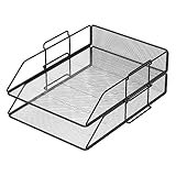 PORTENTUM 2 Stück Dokumentenablagen aus Metallgitter, A4-Format, Schwarz - Stapelbarer Schreibtisch-Organizer, Zeitschriftenhalter, Aktenordner und Ablagesystem für Dokumente, Post und Briefe