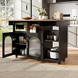 BENMWS Kücheninsel Modernes Küchensiland Schwarz,Abnehmbare Servierwagen Buffetschrank,Speisewagen mit Holzmaserung,Multifunktionale Esstisch mit Speicherraum