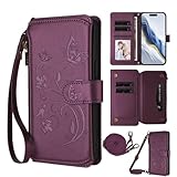Ymyhyuxi Leder-Klapphülle für Samsung Galaxy S8, Visitenkartenetui, Brieftasche, Handytasche, zweilagig, Staufach, Schmetterling, Liebe, Blume (Wein)