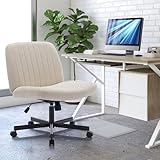 COLAMY Breiter Bürostuhl, Gepolsterter Armloser Schreibtischstuhl Drehbarer Home Office Stuhl 115° Wippfunktion Ergonomischer Computerstuhl für Home Office, Schminken, Gaming (Mit Rollen, Beige)