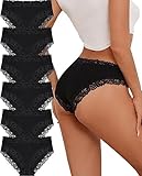 ALL OF SHE 6er Pack Baumwolle Unterwäsche Spitze Unterhose Damen Panties Sexy Hipster Mehrpack S-XL,Black-6,S