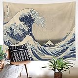 LB Ozeanwelle Wandteppich Japanisch Wandbehang Große Welle Wandtuch Kanagawa Raue See Tapisserie für Wohnzimmer Schlafzimmer Wohnheim Wanddeko,150x100cm