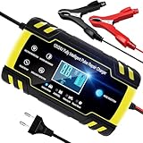 YDBAO Autobatterie Ladegerät 8A12V/24V Smart vollautomatische KFZ Batterieladegerät LCD Bildschirm mit Temperaturkompensation Intelligentes Erhaltungsladegerät für Auto LKW Motorrad Boot Batterien
