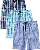 AjezMax Herren 3er Pack Schlafanzughose Kurz Baumwolle Kariert Pyjamahose Shorty Sommer Nachtwäsche Schlafshorts Pyjama Shorts mit Taschen Größe L