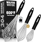 Walfos® Schneebesen Set Edelstahl, Schneebesen Edelstahl - Rührbesen 21cm + 23cm+ 28cm, Ballonschneebesen, Küchenbesen zum Mischen, Schlagen, Aufschäumen und Rühren