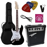 ELEKTROGITARRE SCHWARZ LINKS - E-GITARRE LINKSHÄNDER - IM SET MIT 20WATT VERSTÄRKER - TASCHE - BAND - SAITEN - 3xPIK ST5 LEFTHAND