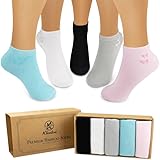 5 Paar Bambussocken für Damen No-show Sneaker Socken, Sportsocken aus Bambus mit Komfort-Bund, glatten Zehennähten und umweltfreundlicher Verpackung, atmungsaktiv, EU-Größe 37–41, 5er-Set