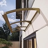 Vordach Überdachung Haustürvordach mit Regenrinne,Pavillion Türvordach Regenschutz Beständiger,Gebogene Fenster Markisen Aluminium Bügel und Transparente Platte Polycarbonat (150×530cm,Champagne Gold)