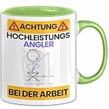 Angler Tasse Geschenk Lustiger Spruch Geschenkidee für Angler Achtung Hochleistungs Angler Bei Der Arbeit (Grün)