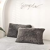 Sacebeleu Kissenbezug 40x80cm 2er Set Plüsch Biber Flanell Flauschig Zierkissenbezug Kissenhülle Doppelpack Dunkelgrau Grau Winter Kopfkissenbezug