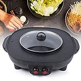 Susoso Elektrisch Barbecue Hotpot Ofengrill 2100W Elektrischer Grill-Heiztopf-Ofen Doppelte temperaturregelung mit Topfdeckel Kann die bedürfnisse von 5-6 personen erfüllen