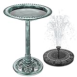 AISITIN Vogeltränke mit 2.5W Solar Springbrunnen, Futterplatz, Garten/Balkon Dekoration, Vogelbecken Vogel Futterstelle Tränke Bad für Balkon Terrasse Gartendeko Vogelbecken Bronzen Kunststoff Grün