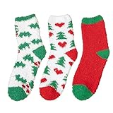 LZPCarra 3 Paar weihnachtliche Flauschsocken für Damen, Zuhause, lässige Schlafsocken für Größe 6 bis 9, warme, gemütliche Slipper-Socken, flauschige Mikrofaser-Socken, (Green, One Size)