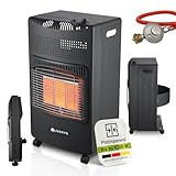 Juskys Keramik Gasheizung GS42US in Schwarz - 4200 W mit Druckregler & Schlauch - Mobil, effizient & energiesparend - Gasheizer Gasheizofen Gasheizgerät