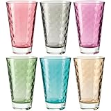 Leonardo Optic Trink-Gläser 6er Set, buntes Gläser-Set mit Muster, spülmaschinengeeignete Saft-Gläser, Glas Trink-Becher in 6 Farben, bunt, 300 ml, 047283
